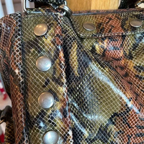 Botkier Green and Brown Satchel with Exotic Snakeskin Pattern - Picture 7 of 16
